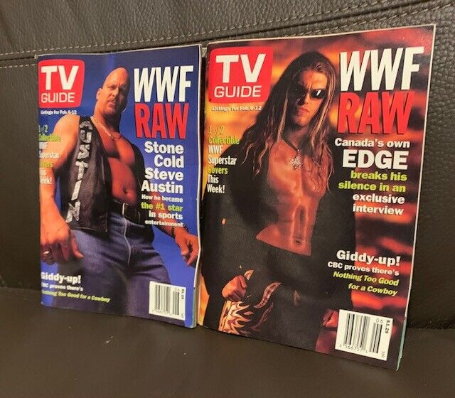 2 TV Guides - Feb 6-12 - 1999 - WWF Raw :Steve Austin /The Edge in Other in City of Halifax
