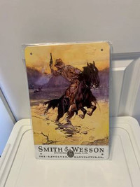 Smith & Wesson Tin Metal Sign Man Cave Cowboy Vintage