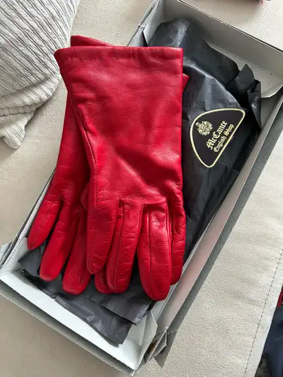 Red leather gloves, View more