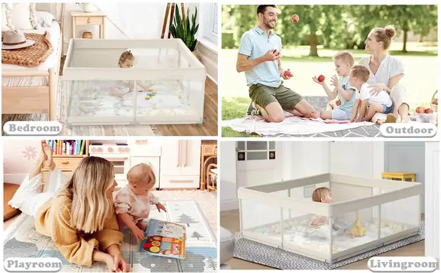 Fodoss Baby Playpen with Mat 47x47x27 in in Playpens, Swings & Saucers in Markham / York Region - Image 3