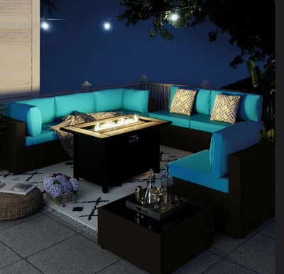 Bushrah 8-Piece Outdoor Patio Seating Group with Fire Pit Table, View more