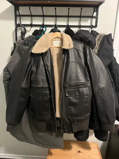 Men’s Brown Leather Sherpa-Lined Bomber Jacket Medium, View more