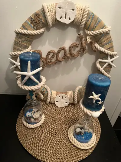 beach vibe indoor/ outdoor wreaths and candle holders, View more