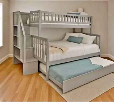Modern 3 Tier Bunk Bed with Stairs and Drawers, View more