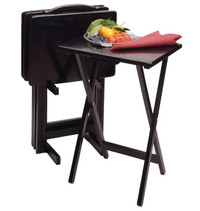 Set of 4 Folding Table Wood Outdoor Desk W/ Holder Black K6808