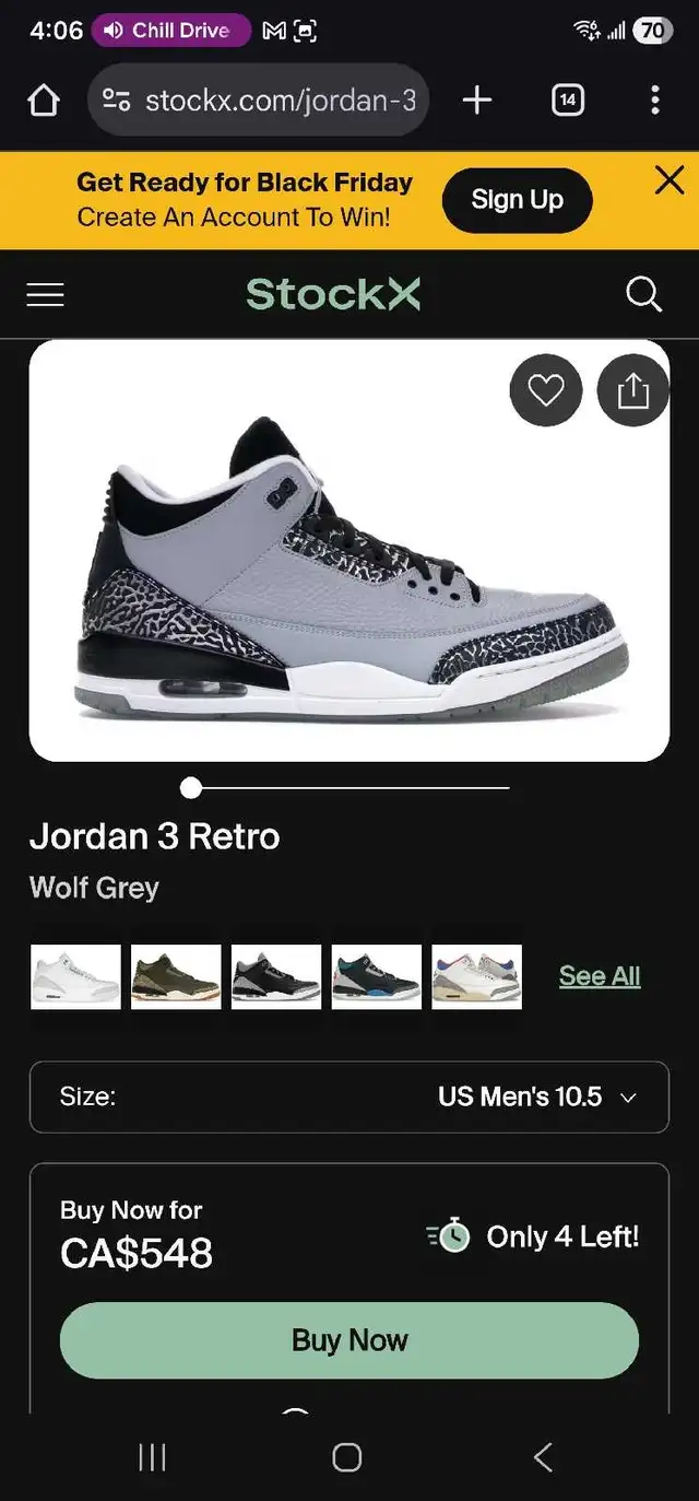 Air Jordan 3 Wolf Grey sz 10.5 in Men's Shoes in City of Toronto - Image 3