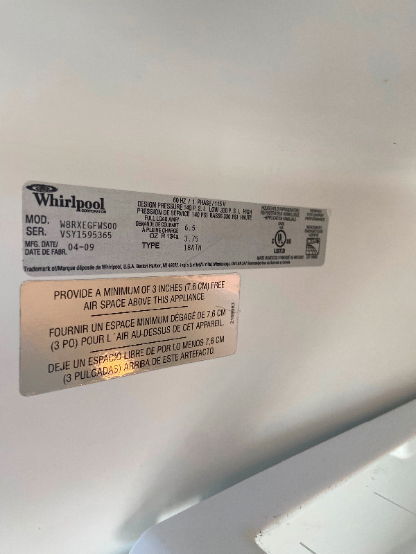 Gently Used Whirlpool Refrigerator W8RXEGFWS00 Counter Depth in Refrigerators in City of Toronto - Image 3
