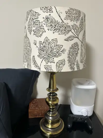 Vintage Brass Table Lamp with Floral Shade, View more