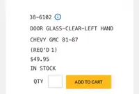 DOOR GLASS-CLEAR-LEFT HAND CHEVY GMC 81-87