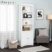 Prepac WSBH-0004-1 Tall Bookcase with 2 Shaker Doors, White, 26.