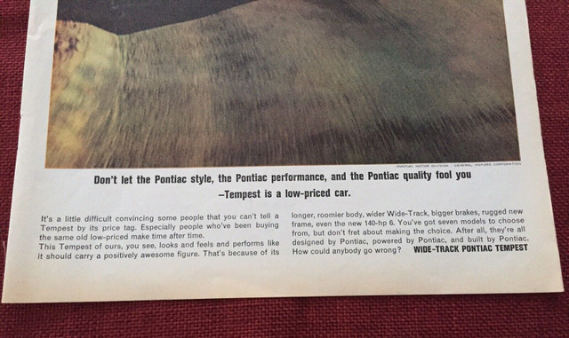 Vtg 1964 Pontiac Tempest Convertible Original Ad in Arts & Collectibles in North Bay - Image 2