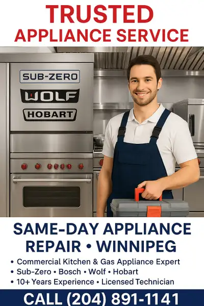 COMMERCIAL & RESIDENTIAL APPLIANCE REPAIR — WINNIPEG & AREA Restaurant Equipment Down? We’ll Be Ther...