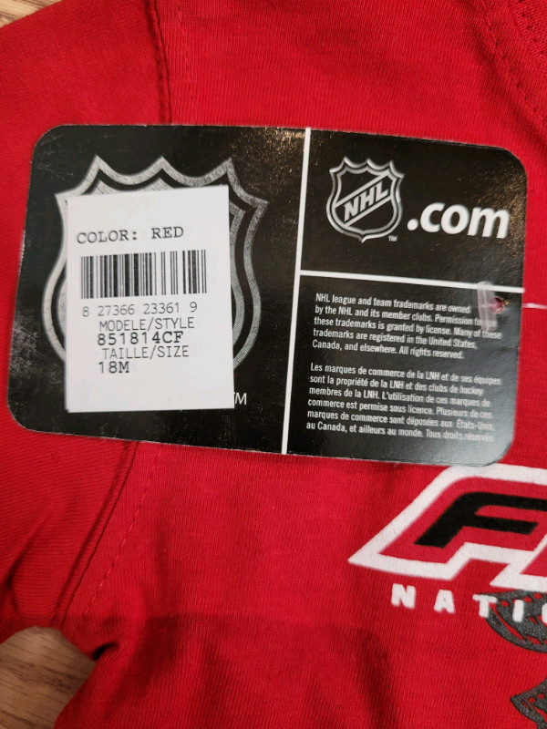 NEW/NEUF, official NHL hockey shirt,  chandail, size 24 mois dans Hockey  à Ouest de l’Île - Image 3
