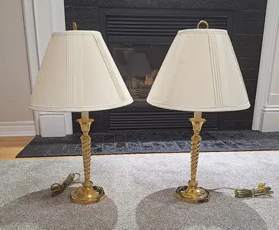 Vintage Solid Brass Candle Stick Table Lamps, View more