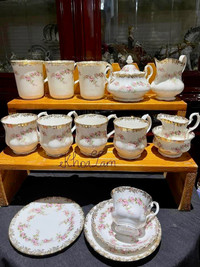 Dimity Royal Albert creamer, sugar bowl, tea pot, mugs 