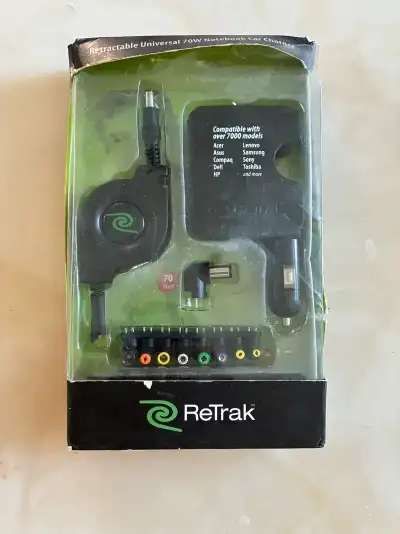 ReTrak retractable universal 70W notebook car charger, View more