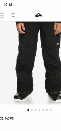 QUIKSILVER Black Snow pants Boys size 8