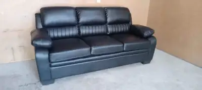 NEW BLACK LEATHER COUCH (IN BOX). FREE DELIVERY & SOFA DISPOSAL, View more