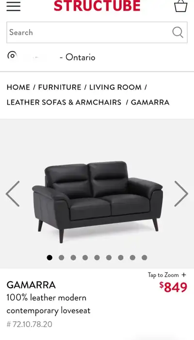 Structube leather loveseat - brand new!, View more