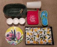 Assorted household items (summer - serving dishes, tray, basket)