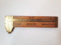 Vintage STANLEY #136 Wood & Brass Rule / Caliper Tool