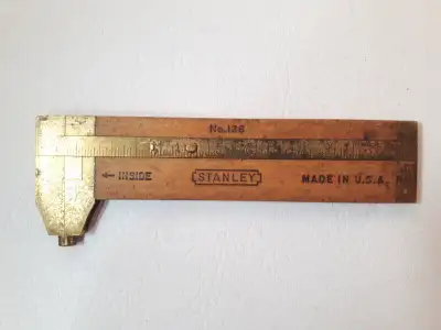 Vintage STANLEY #136 Wood & Brass Rule / Caliper Tool