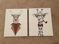 Cute Artwork set Giraffe and Reindeer 