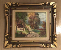 Oil painting with wooded frame