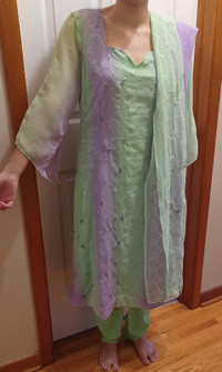 Woman’s Punjabi Suit (Kurta Pajama)Lavender and Mint Ombre