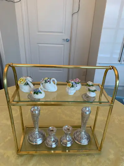 Vintage Brass and Glass Two Tiered Display Shelf, View more