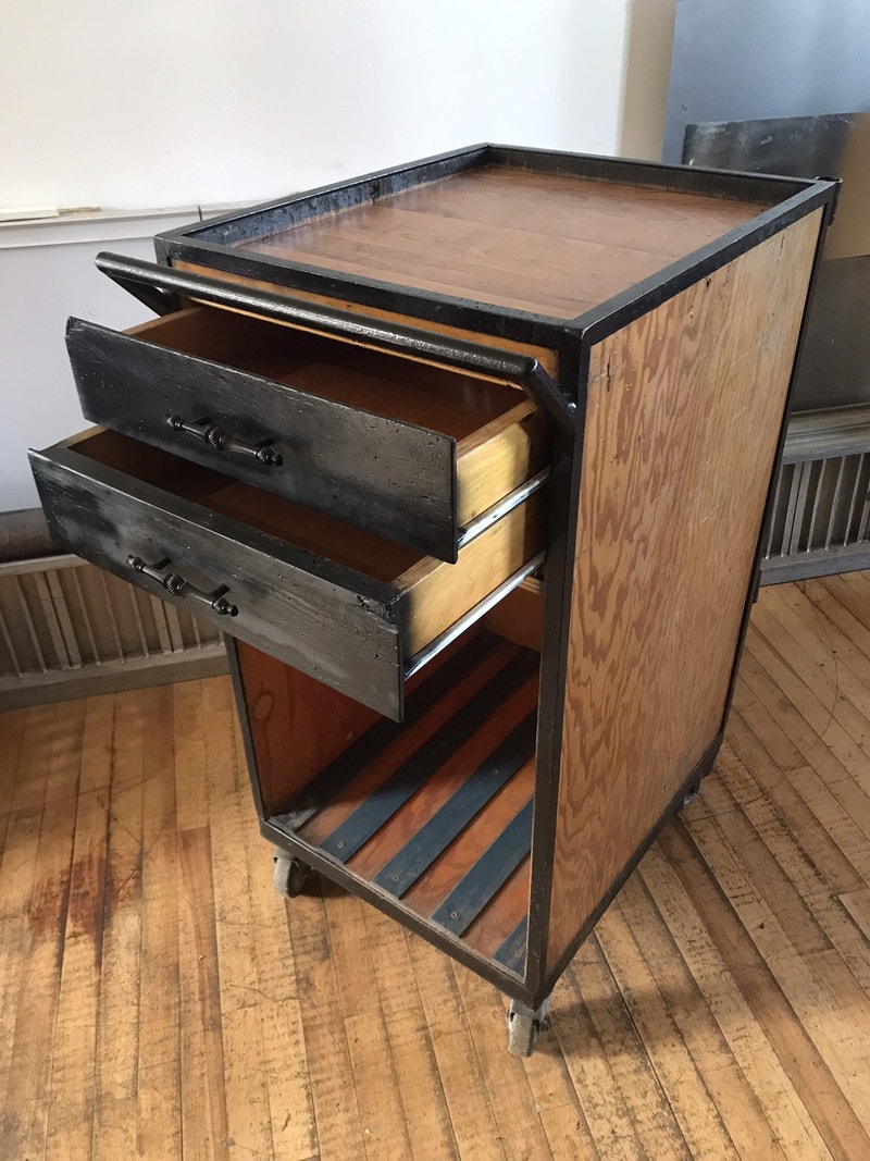 Chariot commercial industriel antique rétro vintage bois/métal