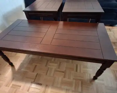 Wood Coffee Table & End Tables Set - Dark Brown, View more