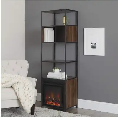 Industrial Fireplace Wood and Metal Bookcase Bookshelf, View more