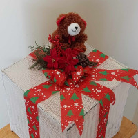 White & Red Lighted Gift Box With Bear - $25.00