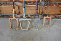 Vintage tennis and badminton rackets
