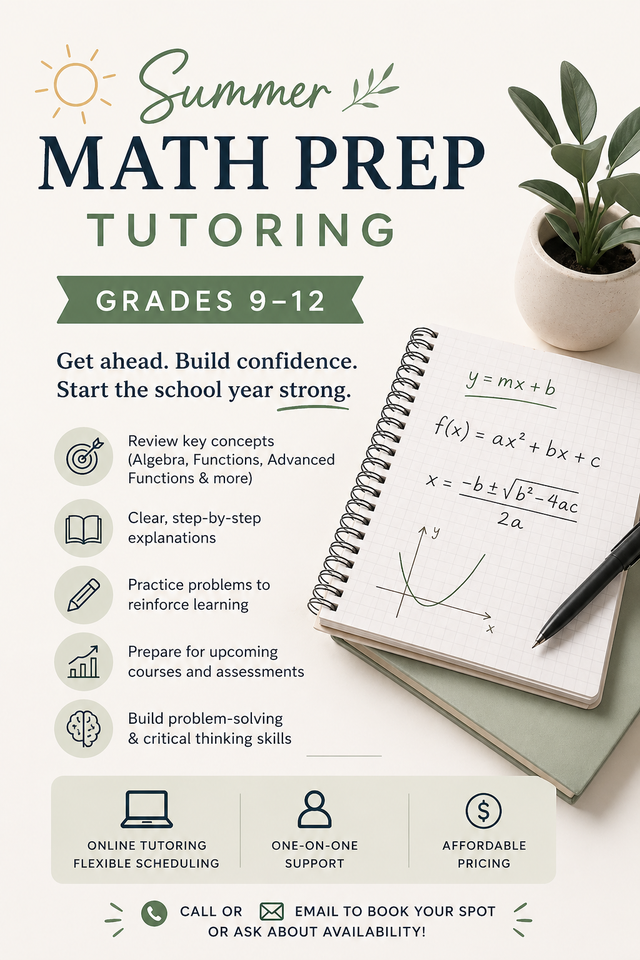 Summer: Math Tutoring Highschool (GET A HEAD-START)
