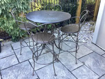 Outdoor Cast iron pub table and chairs, View more