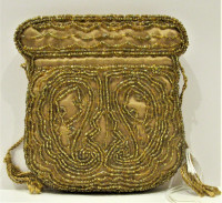 NEW, PETITE POUCH IN GOLD SATIN & GLASS BEADS, NEVER USED