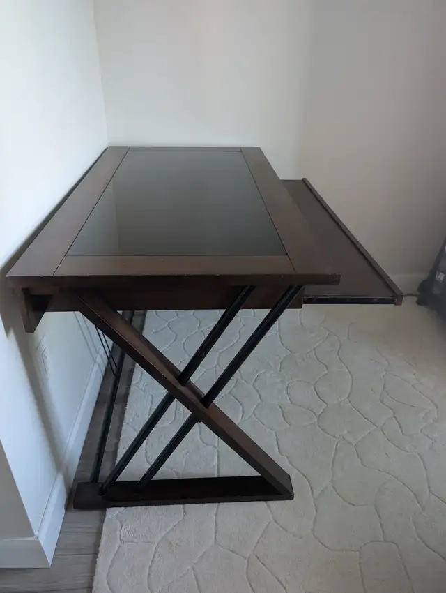 Desk with slide out tray - Wood and glass $100 in Desks in Dartmouth - Image 3