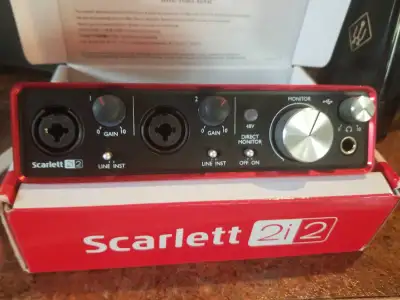 Focusrite Scarlett 2i2, a reliable 2nd Generation 2-in/2-out USB audio interface that provides high-...