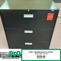 Used 3 Drawer Black Lateral Cabinet