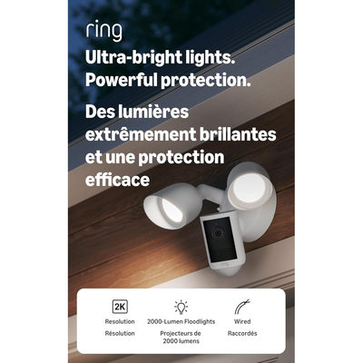 $180 - Ring Wired Floodlight Cam, White, 1 Camera, 2K Video, View more