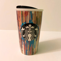 2015 Starbucks Paint Drip Stripes Ceramic Travel Tumbler Mug