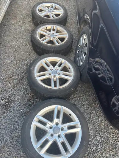 17” Audi rims. 5x112 refinished recently by the person I got them from. Tires are winters, nothing s...