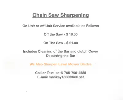 Chain Saw sharpening & Lawn Mower Blades