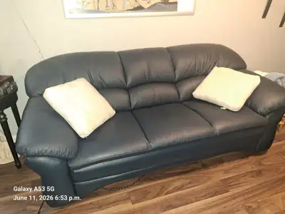Navy Leather Couch and Chair set - excellent condition, View more