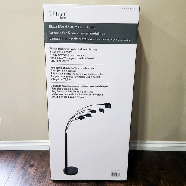 Modern Floor Lamp 5-Arm – Black Metal, Marble Base, Dimmable LED in Indoor Lighting & Fans in Kitchener / Waterloo - Image 4