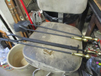 1970s SOLID BRASS TOPS HEAVY WROUGHT IRON FIRE PLACE TOOLS $50.