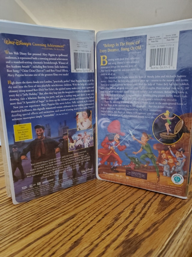 *NEW* VHS Tapes Walt Disney's "Peter Pan" & "Mary Poppins" Arts