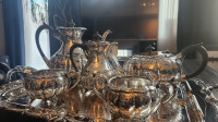 Vintage silver plated tea set with a engraved tray